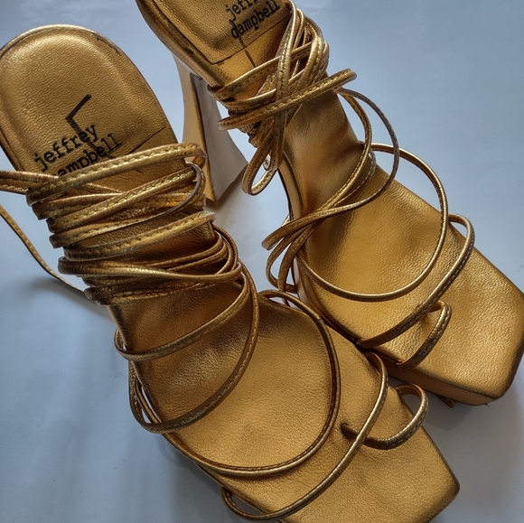 Jeffrey Campbell Gold Strappy Heels - Picture 2 of 6